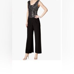 R&M Richards Women's Sequined Metallic Knit Jumpsuit